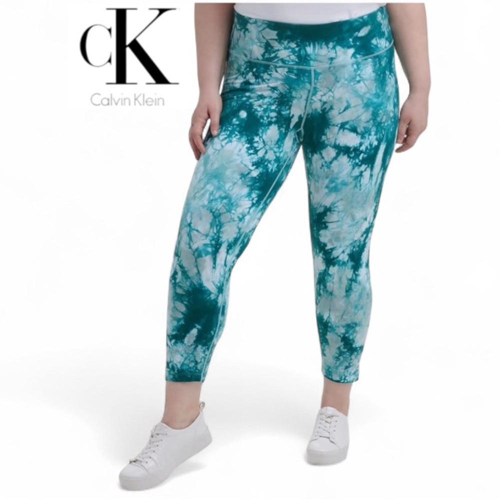 3X Calvin Klein Cotton Rich Performance Athletic Plus Tie-Dye Leggings